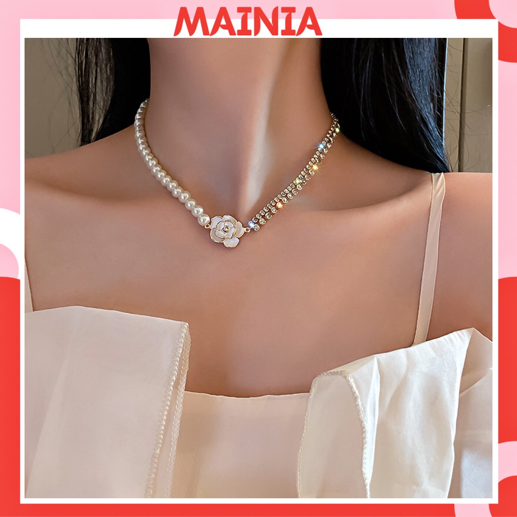 [ Bao Đẹp Y Hình] Dây Chuyền Vòng Cổ Mặt Hoa Trà Dây Đính Đá Siêu Đẹp Cao Cấp Mainia Shop