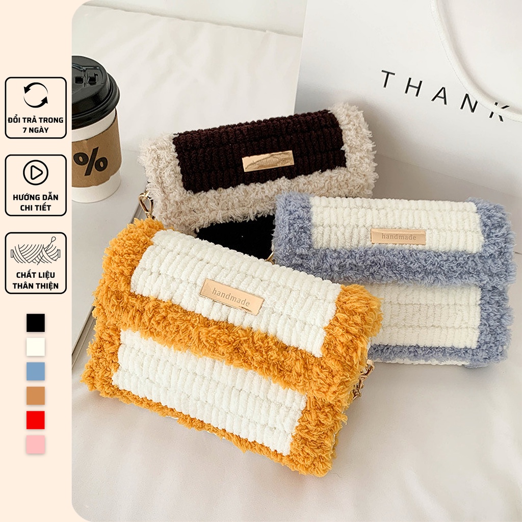 [Có video hướng dẫn] Túi handmade tự đan, túi len đeo chéo Handmade phong cách Hàn Quốc - Bộ phụ kiện đầy đủ LX107