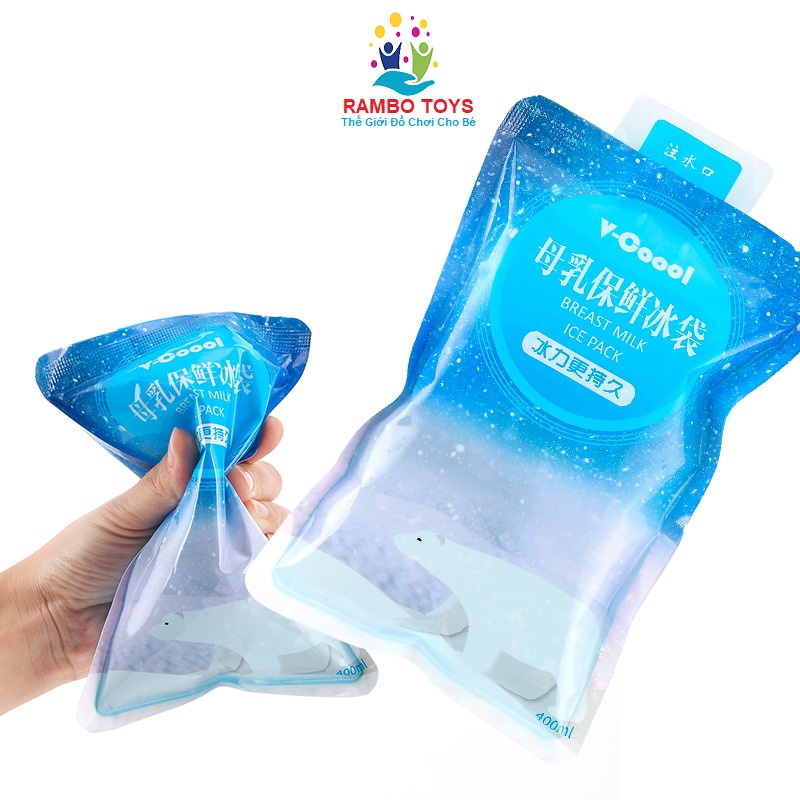 Túi đá lạnh V-Cool 400ml, Túi đá gel lạnh đá làm đặc chứa đầy nước bảo quản sữa mẹ cho bé