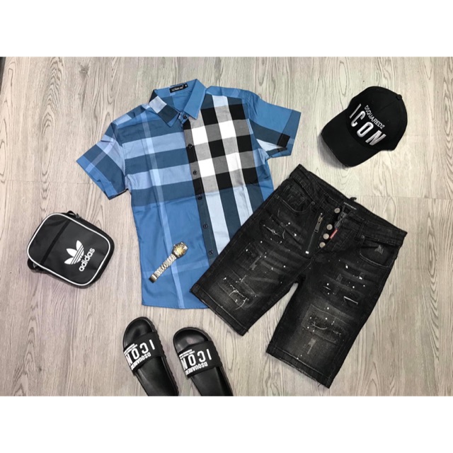 Áo sơ mi bbr nam tay ngắn kẻ sọc chất co dãn thời trang. | BigBuy360 - bigbuy360.vn