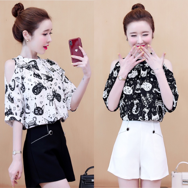 Áo Sơ Mi Nữ Voan Lụa Cao Cấp Họa Tiết Khoét Vai Có Size[Hàng Thiết Kế]