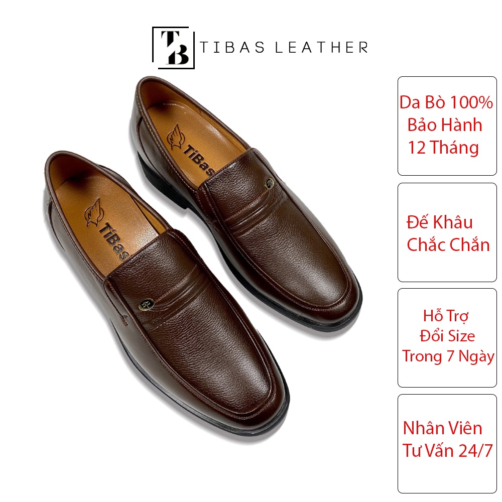 Giày Da Trung Niên Nam Da Bò Nguyên Tấm TIBAS, Giày Da Nam Cao Cấp Có Hộp Làm Quà Tặng Size 38-44. 8910