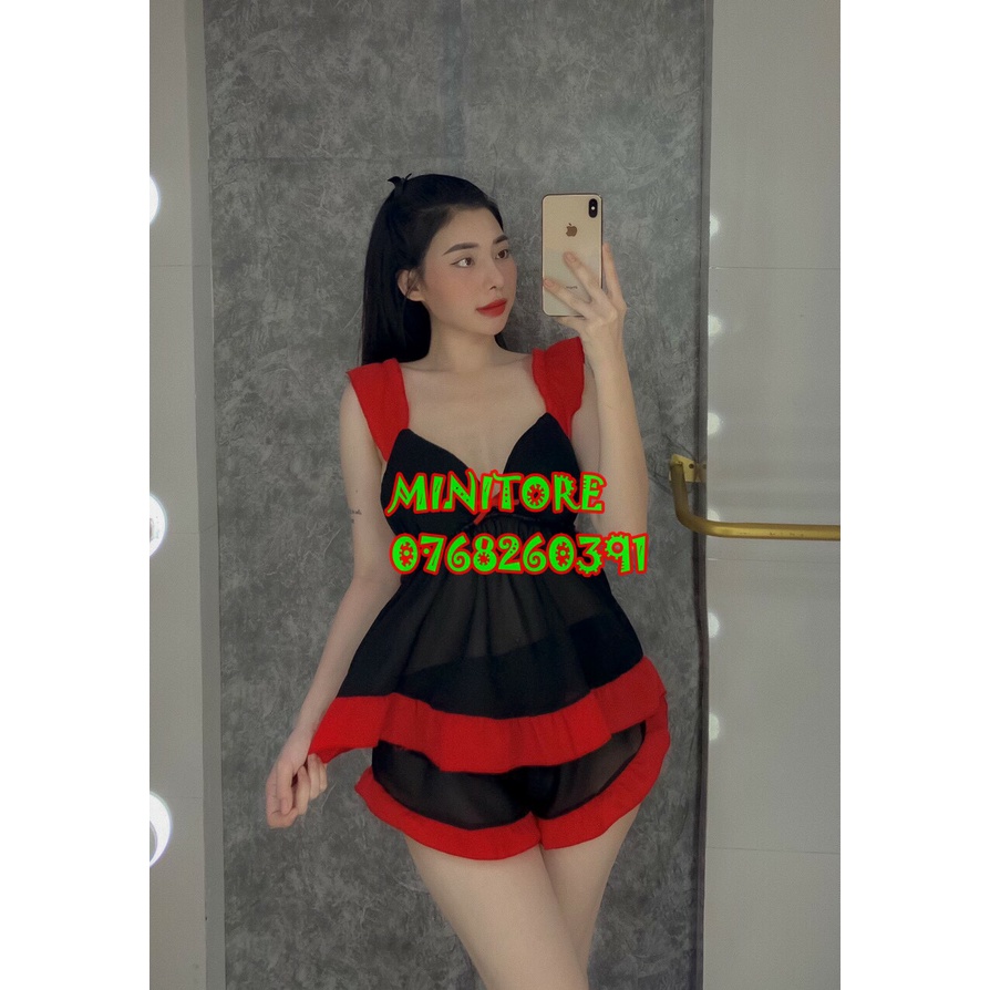 SIZE DƯỚI 55KG - ĐỒ NGỦ VOAN MỎNG GỢI CẢM, CÓ MÚT NGỰC SIÊU ÊM HÀNG NHÀ MAY, Bộ Voan mút tam giác