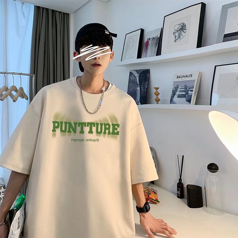 Áo Thun Dáng Rộng Cổ Tròn In Chữ Thời Trang Mùa Hè Phong Cách Hàn Quốc Cho Nam Giới Size M-5XL