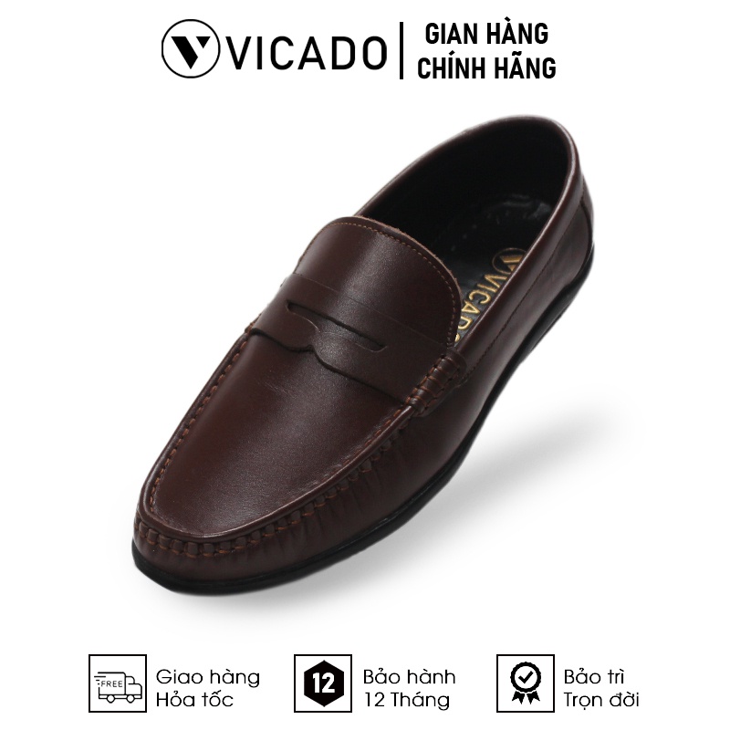 Giày lười nam da bò cao cấp tăng chiều cao 3cm Loafer VICADO VA1140 màu nâu