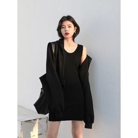 Đầm dệt kim mảnh vừa vặn cổ chữ U không tay có túi bên hông dành cho nữ