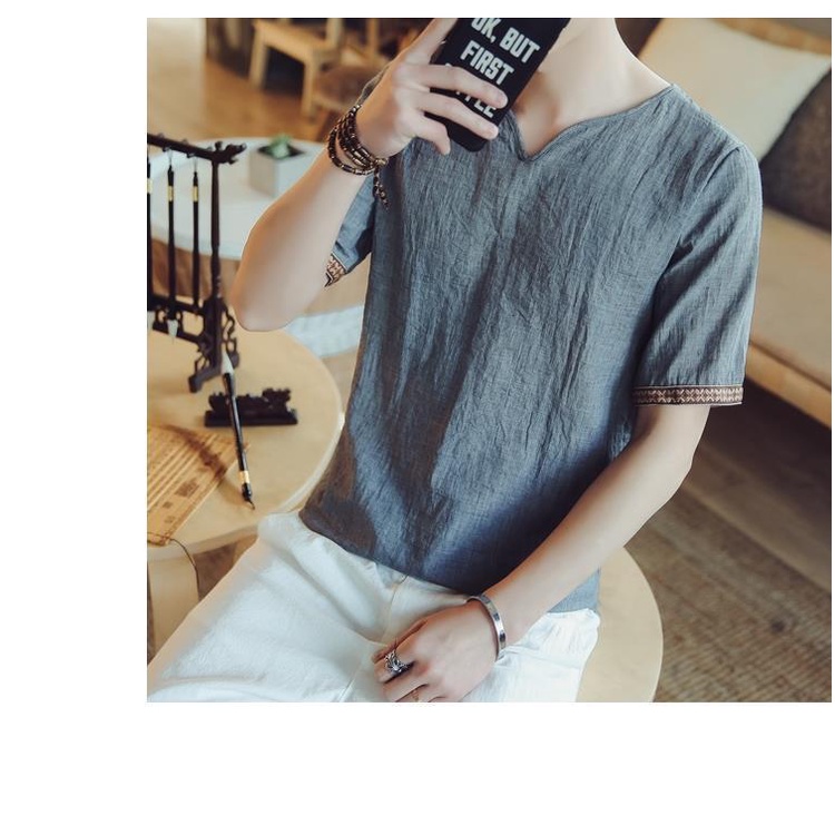 Áo Thun Cotton Lanh Tay Ngắn Phong Cách Thái Lan Đơn Giản Thời Trang Mùa Hè Cho Nam