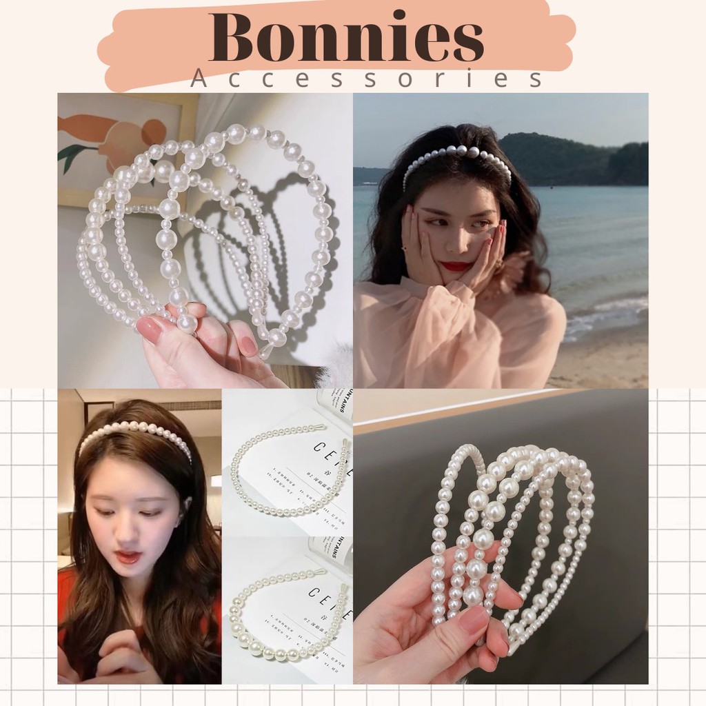 Băng đô, cài tóc ngọc trai nhân tạo phong cách Hàn Quốc tiểu thư Bonnies Accessories (BA104) Tiệm phụ kiện xinh