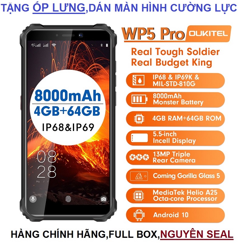 Điện thoại Oukitel WP5 Pro ( Ram 4Gb,Rom,64 Gb,chống va đập,chống nước)