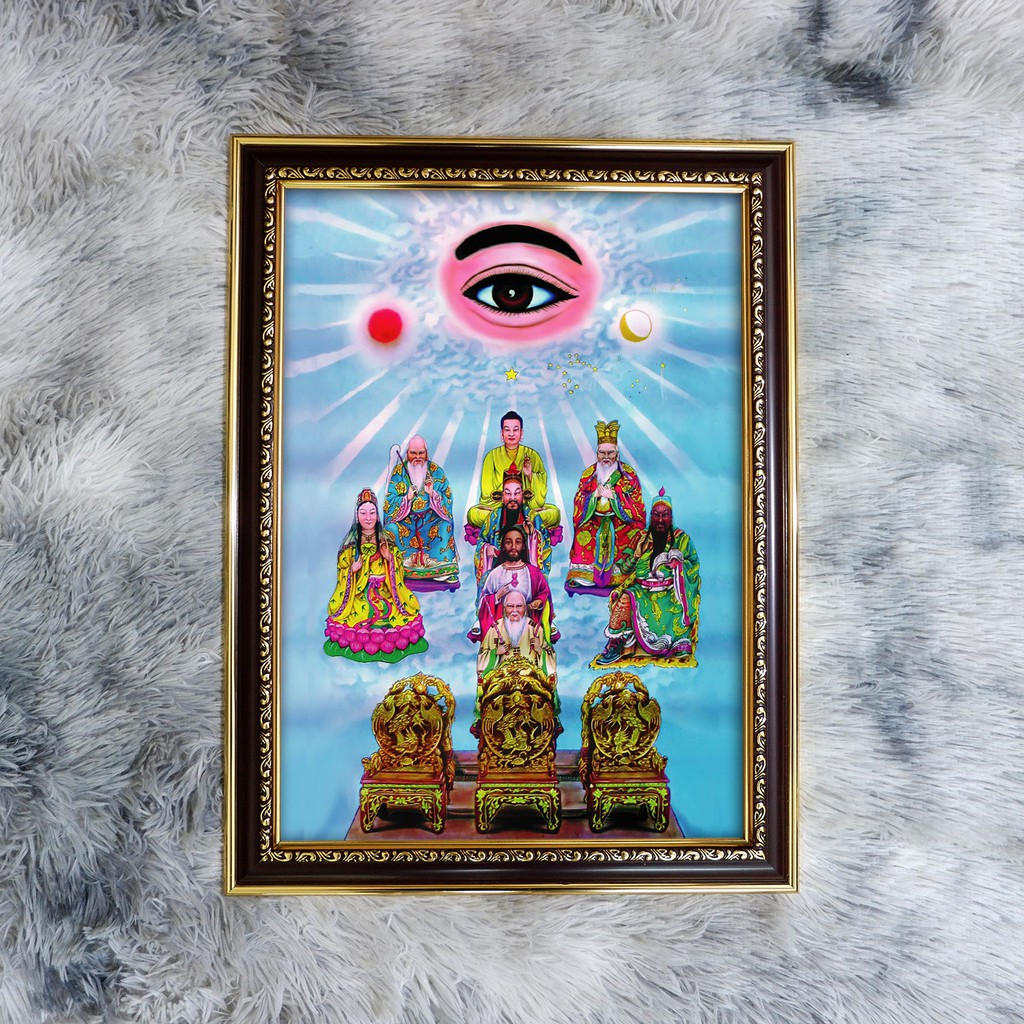 Tranh thờ Thiên Nhãn Đạo Cao Đài 36x48cm bằng vải phủ bóng, khung composite xịn xò