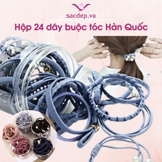 Dây buộc tóc Hàn Quốc set 24 dây cột tóc nữ co giãn đàn hồi nhiều kiểu dáng phong cách thun chun nơ hạt cờm cute PK02