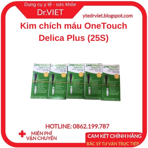 Kim Chích Máu OneTouch Delica Plus (25S) LIFESCAN - Kim siêu nhỏ với lớp phủ silicon giúp giảm đau -Hộp 25 kim - Drviet