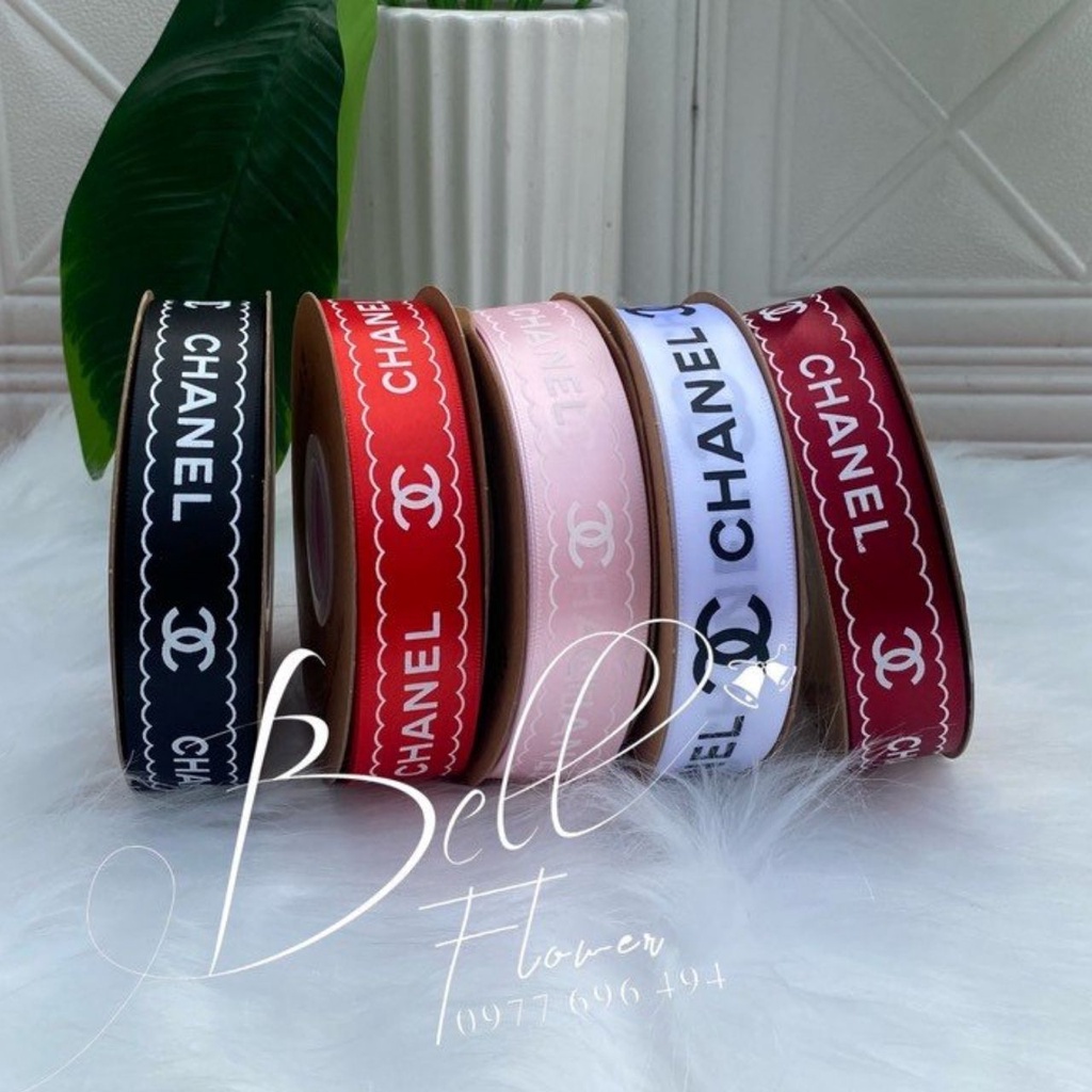 Ruy Băng Lụa Chanel 2,5cm , Cuộn Dây Duy Băng Chữ Gucci Dior, Màu Đỏ, Trắng Gói Hoa Làm Nơ BellFlower