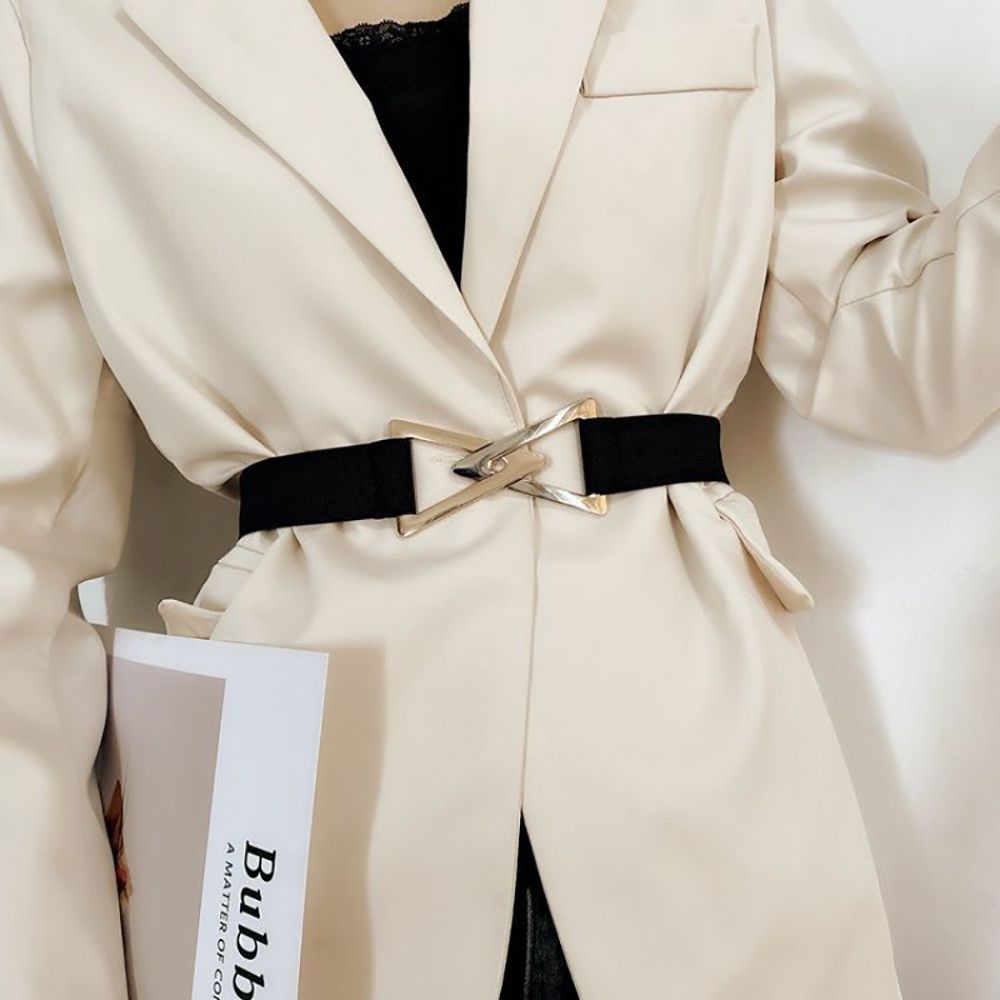 Thắt lưng vải canvas phối khóa kim loại hình tam giác phong cách Hàn Quốc sang trọng thanh lịch