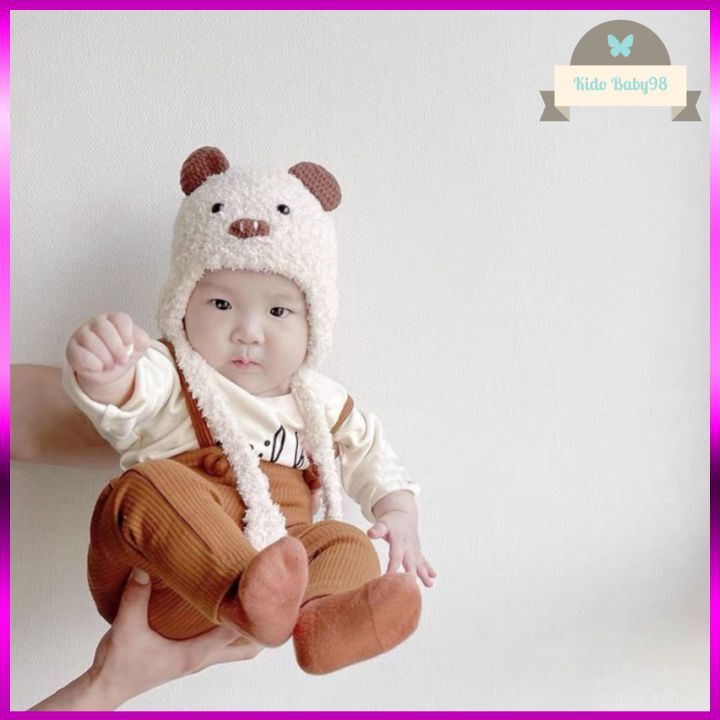 Mũ Nón Len Bông Xù Cho Bé Từ 4-24 Tháng, Hình Chú Heo Con Đáng Yêu ML33