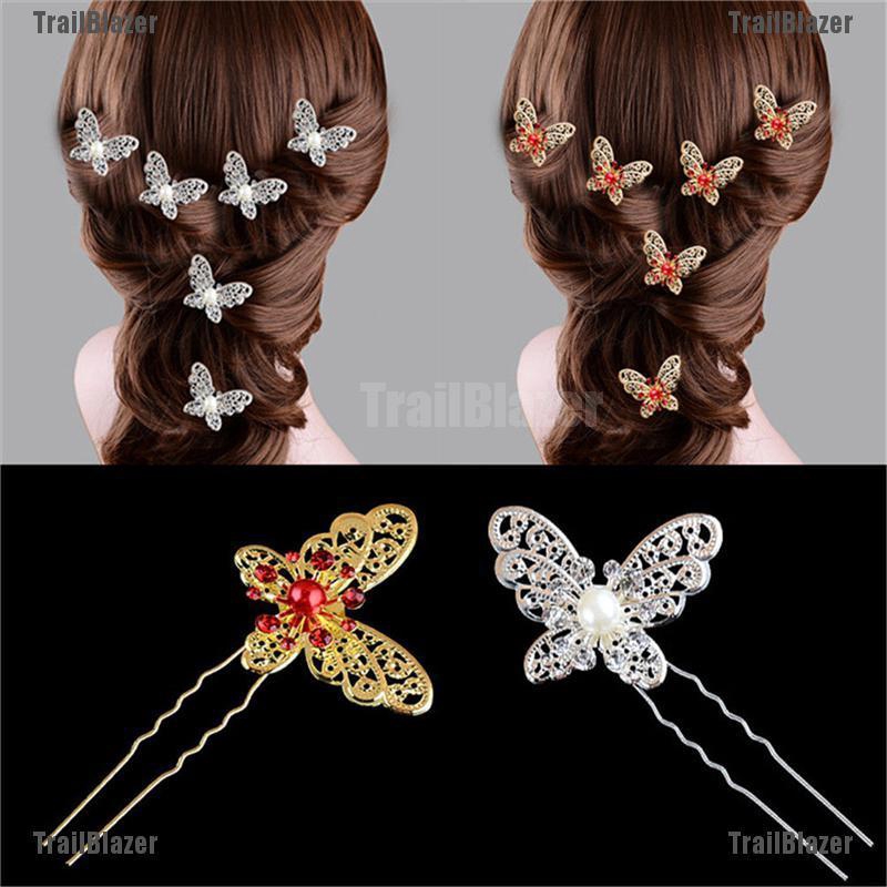 Ghim cài tóc hình bướm màu vàng / bạc