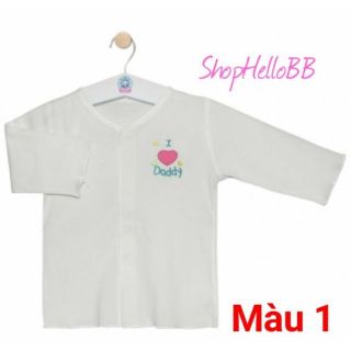 Size S M L XL bé 0-7kg ÁO CỔ TIM DÁN XÉ trắng tay dài HELLO B&B thêu I love Mom/ I love Daddy