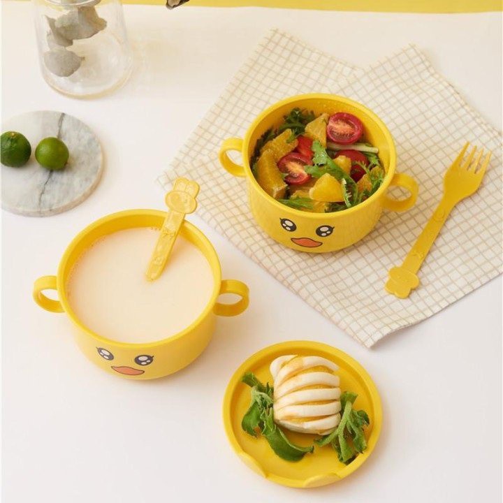 Bộ bát ăn dặm cho bé 6 chi tiết, bát ăn dặm kiểu nhật xinh xắn dễ thương Hình Vịt vàng