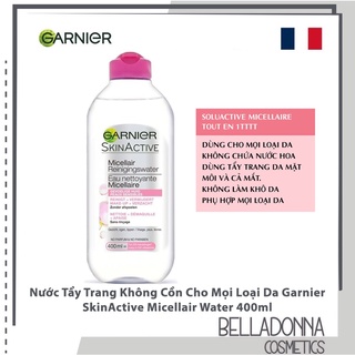 Nước Tẩy Trang Không Cồn Cho Mọi Loại Da Garnier Skin Active Micellair 400ml
