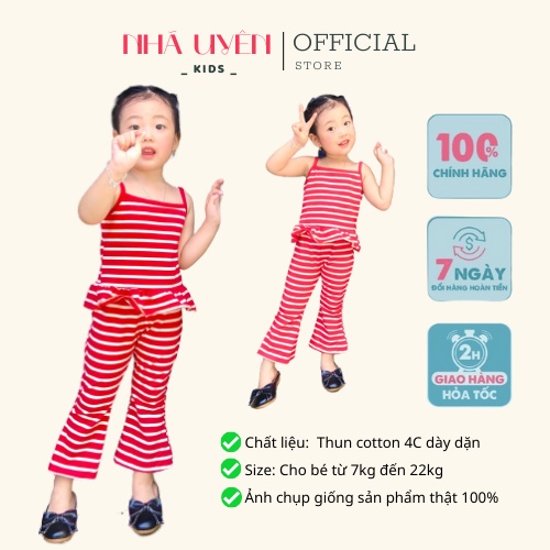 Bộ Quần Áo Bé Gái Áo Dây Vạt Bèo Quần Ống Loe Hàng Thiết Kế Nhã Uyên Kids Mã BK049
