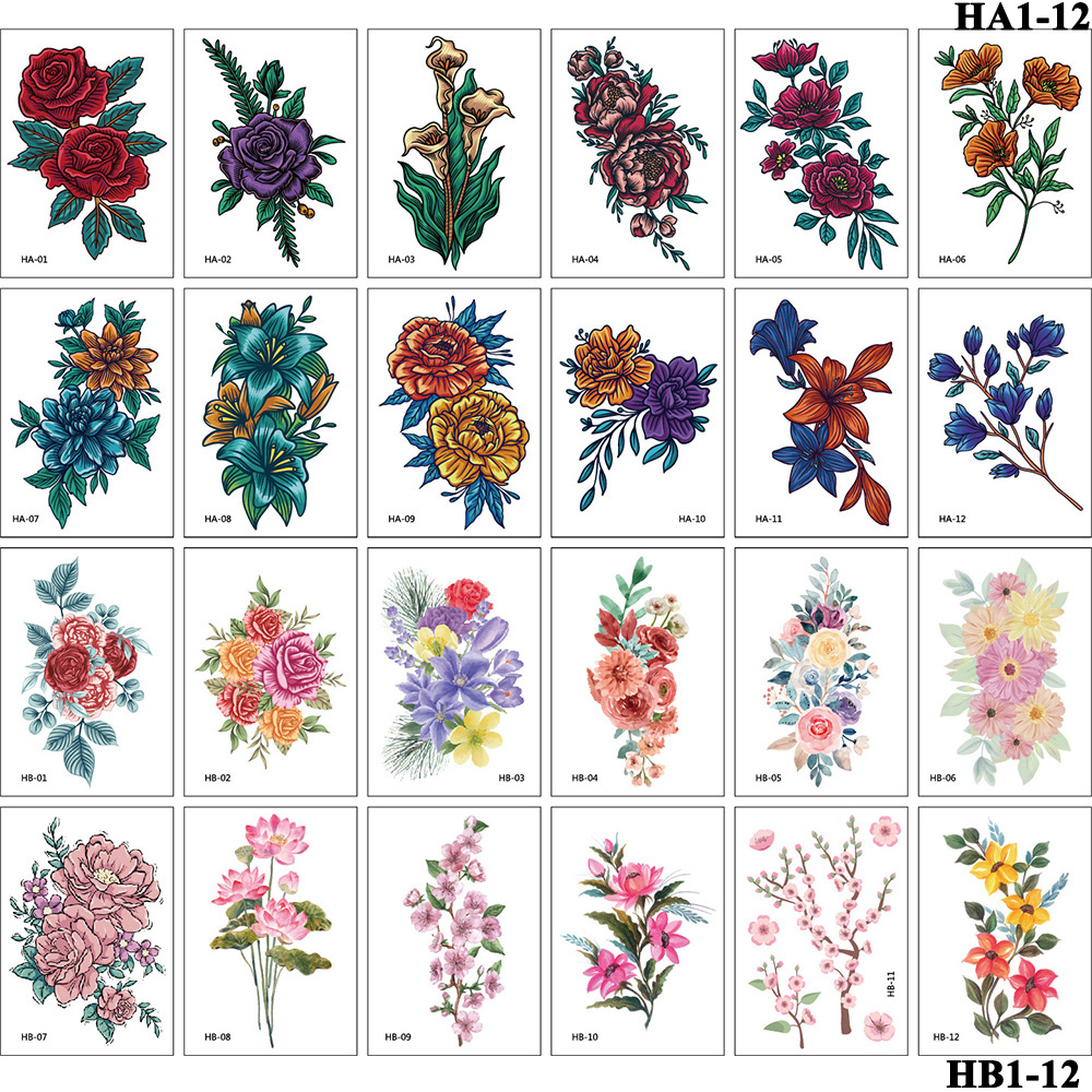 (Hàng Mới Về) Set 12 Miếng Dán Hình Xăm Tạm Thời Chống Nước Nhiều Màu Đẹp Mắt