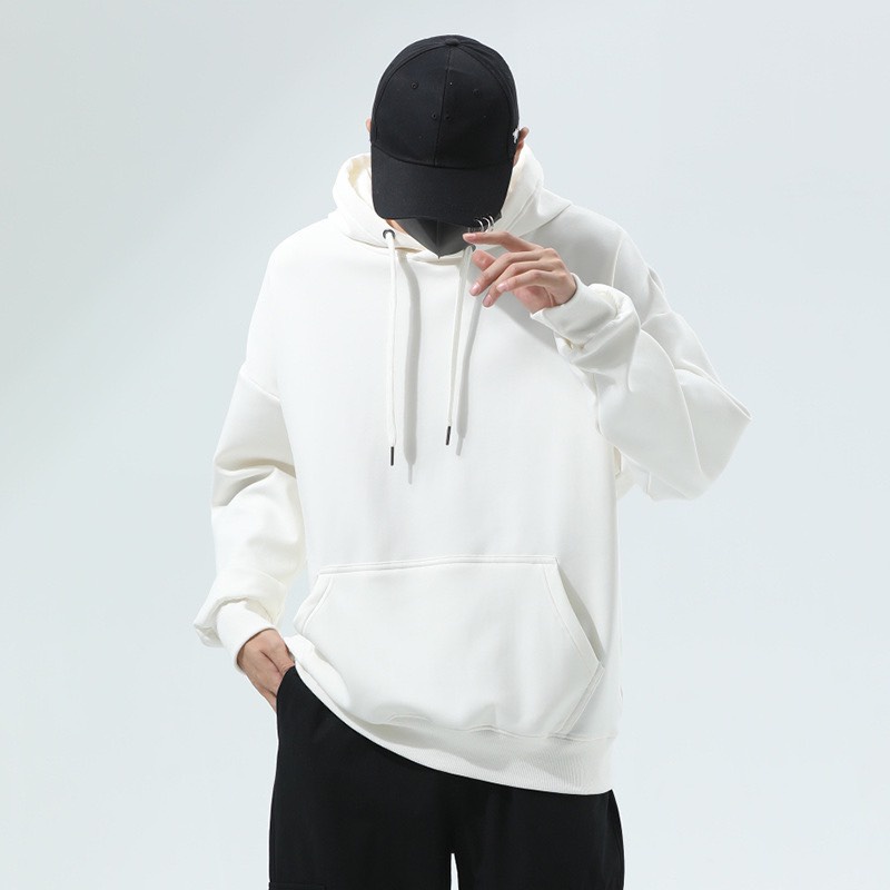 Áo hoodie nỉ trắng trơn unisex dáng rộng thời trang nam nữ chất nỉ lót bông dày ấm mềm mịn | BigBuy360 - bigbuy360.vn