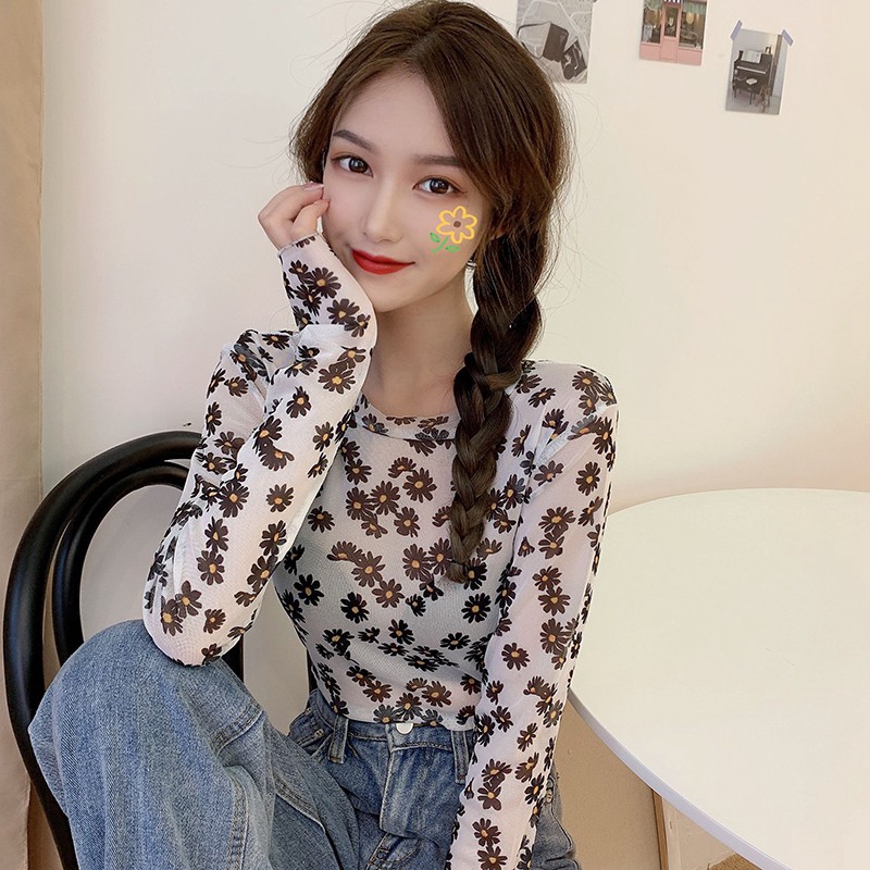 Fashion Korean Women Summer Beach Style Casual Floral Gauze Blouse Sunscreen Bikini Cover Up Tops T-shirt | BigBuy360 - bigbuy360.vn