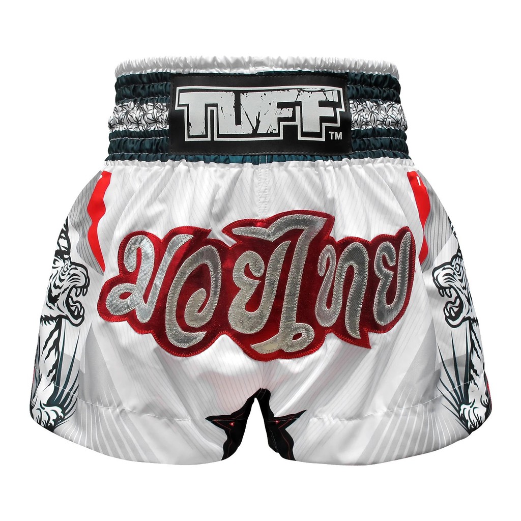 Quần Muay Thai Tuff White With Double White Tiger