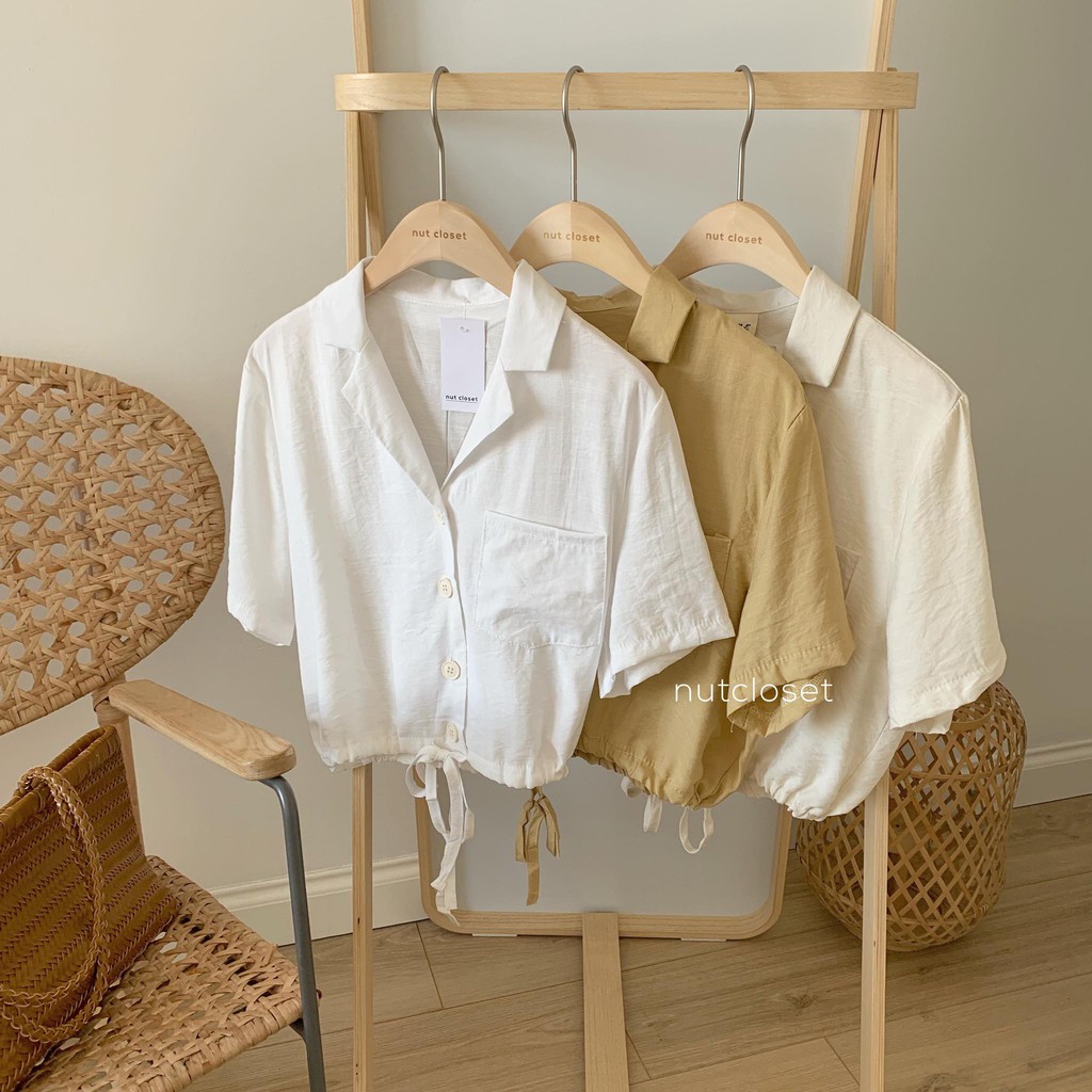 [Mã WASKT304 giảm 15% tối đa 30K đơn 99K] Áo sơ mi dáng ngắn túi ngực_A2497