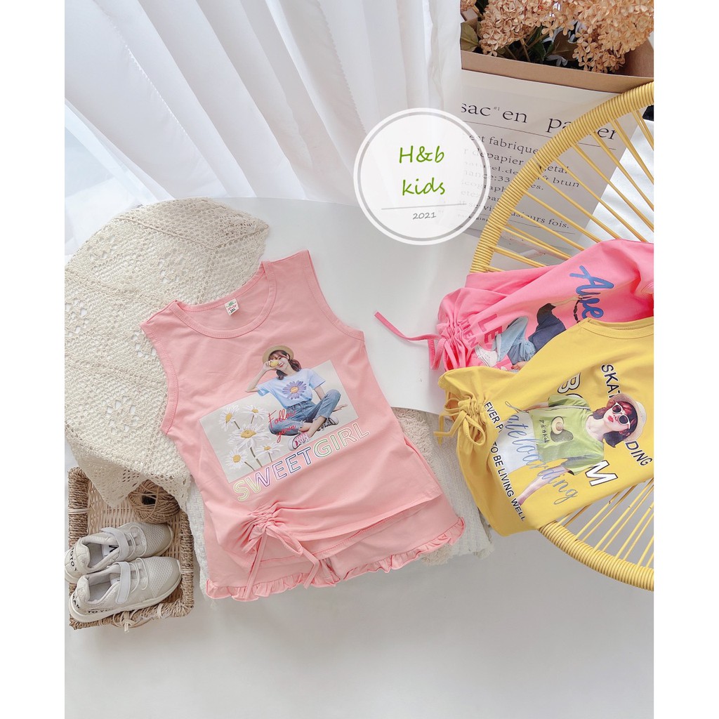 Đồ bộ bé gái dây rút thắt nơ chất cotton Quảng Châu siêu đẹp DragonKids