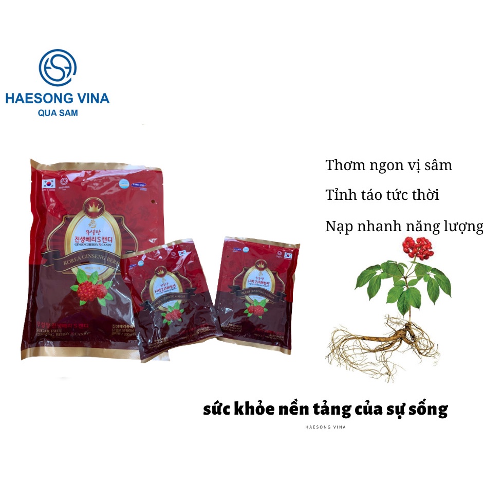 Kẹo quả sâm S Hàn Quốc không đường túi 200g- Tinh chất quả sâm giúp thư giãn, bồi bổ cơ thể.