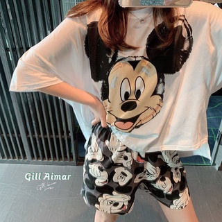 Disney dễ thương bộ đồ ngủ ngắn tay in hình chuột mickey thời trang mùa hè cho nữ