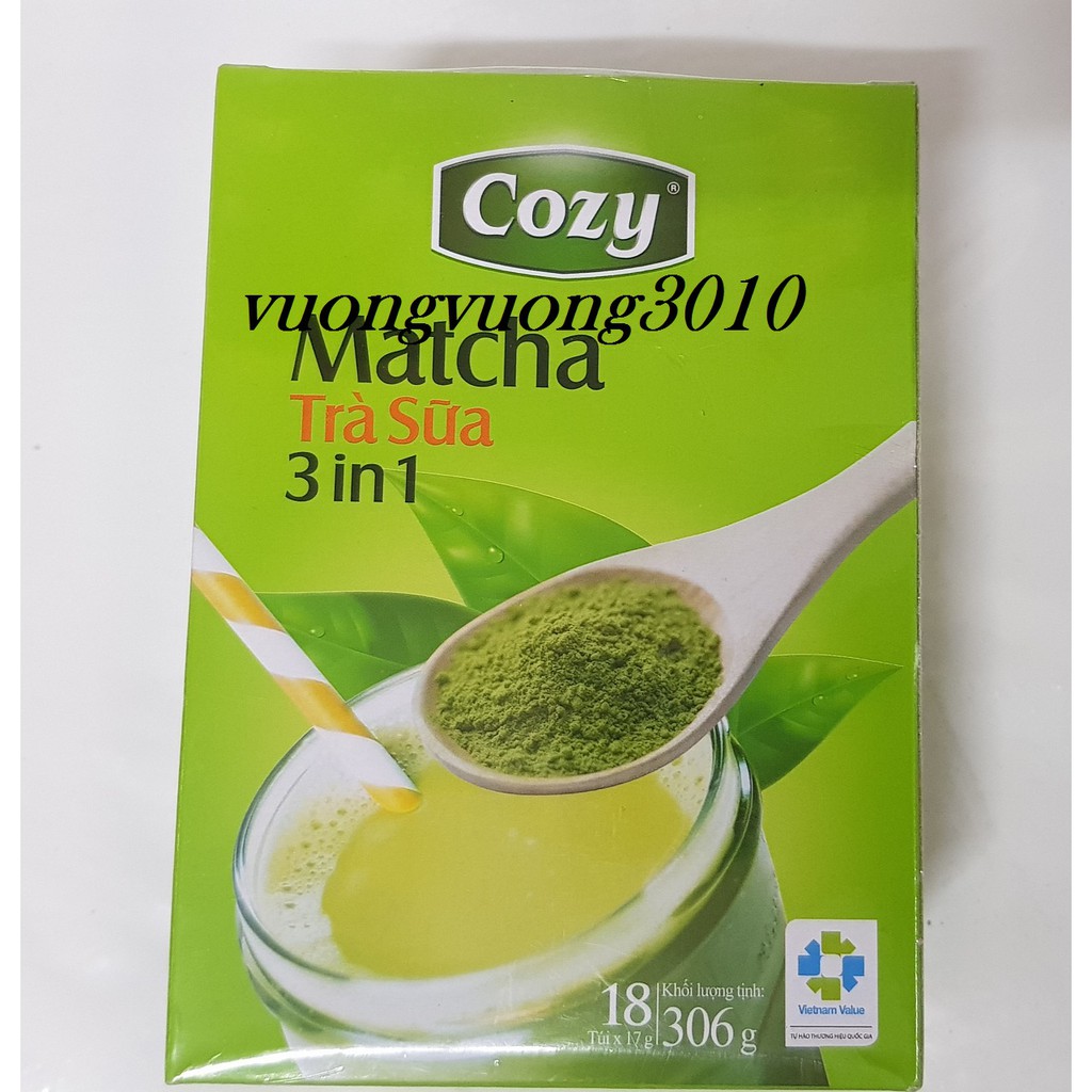 Trà Sữa Matcha Cozy Hòa Tan 3 trong 1 hộp 306g 18 gói