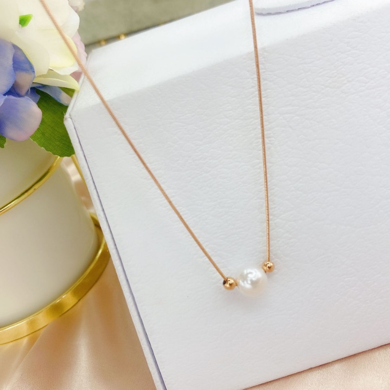 Dây Chuyền Dây Mì Mặt Ngọc Trai Nhân Tạo Titan Ko Han Rỉ TT 3857