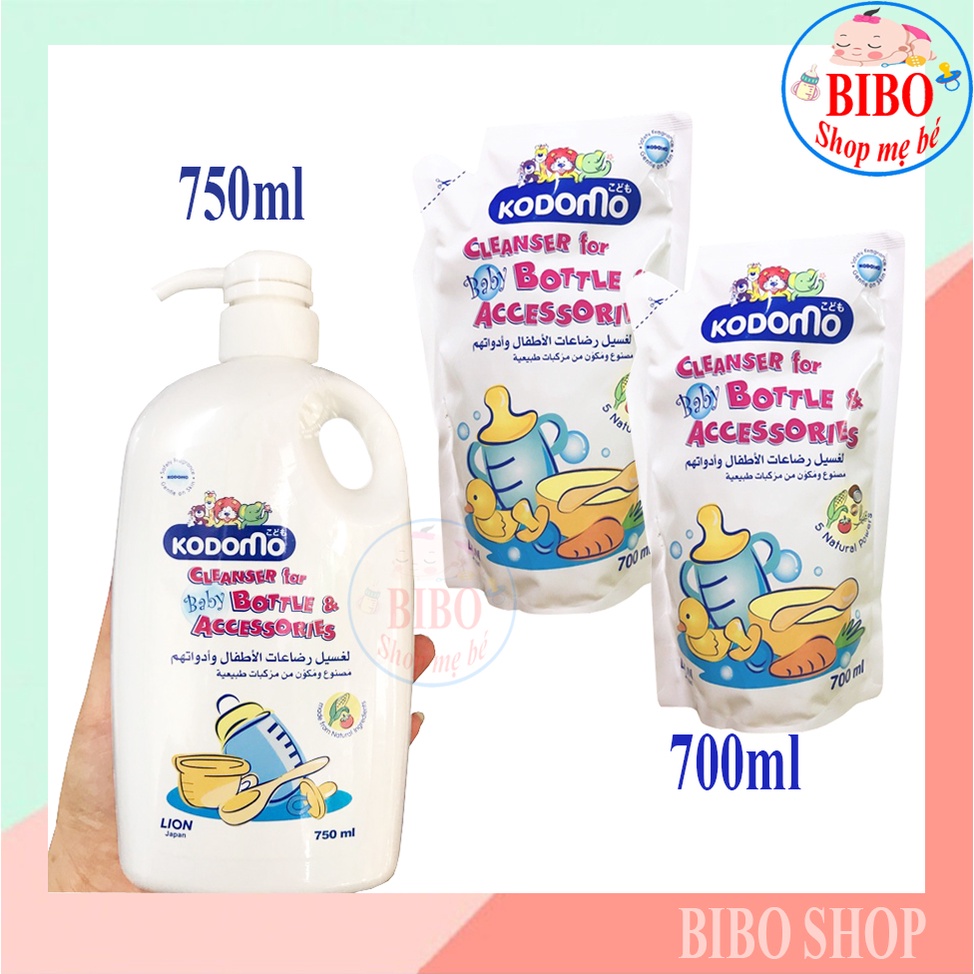 Combo Nước Rửa Bình Sữa Kodomo Rửa Rau Củ Và Phụ Kiện, An Toàn Cho Bé 700Ml Dạng Túi và Chai 750ml