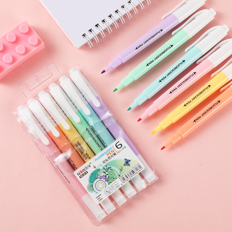 Bút Highlight 2 Đầu Pastel Dạ Quang Ghi Nhớ Nhiều Màu Cute VPHL1