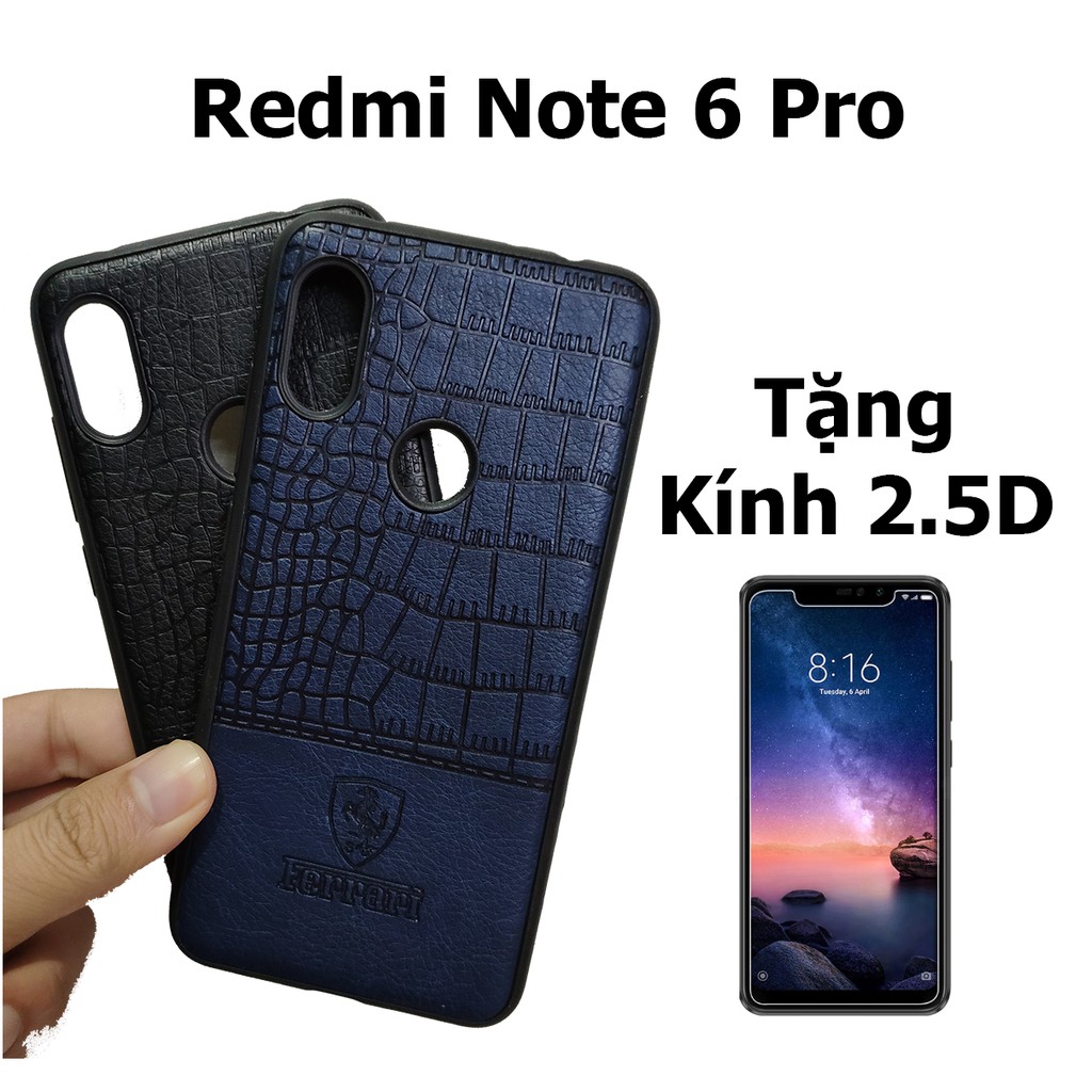 Ốp lưng dẻo Xiaomi Redmi Note 6 Pro giả da tặng kính cường lực