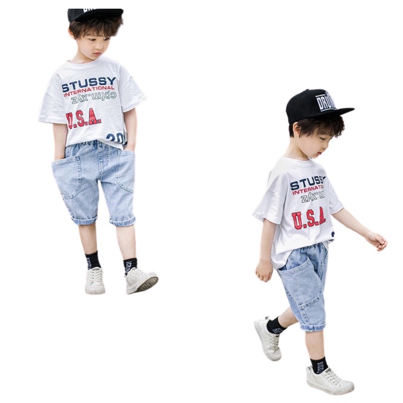 Bộ Cộc tay bé trai 12-38kg❤️Hàng quảng châu Cao Cấp ❤️ Quần jean ngố -Áo cotton 4 chiều