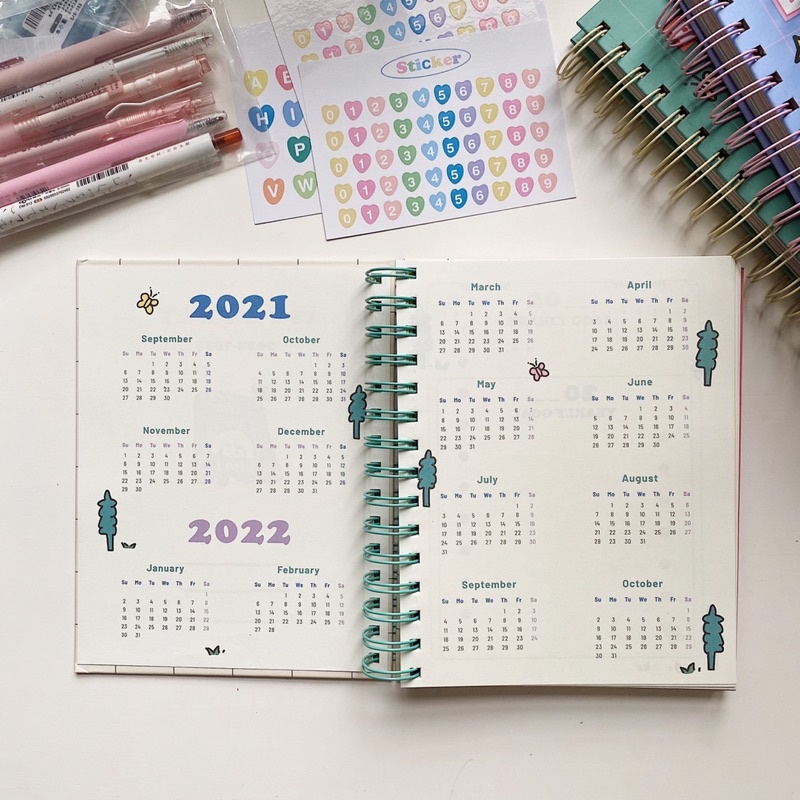 Sổ Planner (tặng kèm sticker) gáy xoắn hình cún cưng  xinh xắn, hợp đi học, đi làm, viết bài/ghi chú, bullet journal