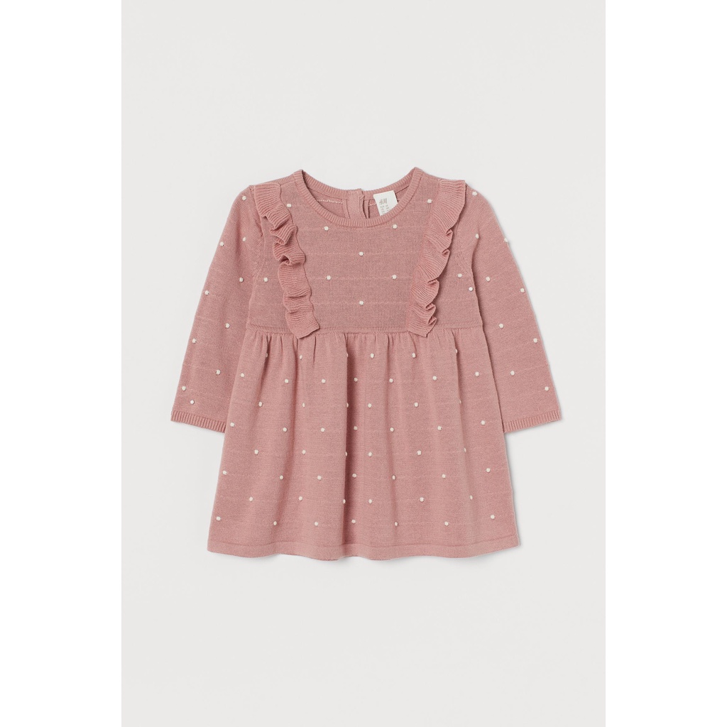 Váy cotton - Váy len công chúa dài tay cho bé gái kẻ caro hồng