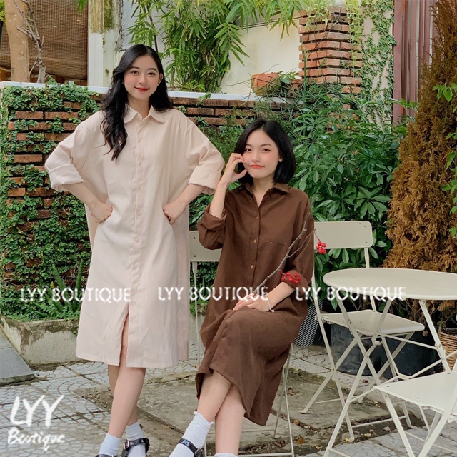 Váy sơ mi dáng ULZZANG suông dài tay chất thô, Đầm sơmi suông dài oversize hàng Quảng Châu LYY BOUTIQUE | BigBuy360 - bigbuy360.vn