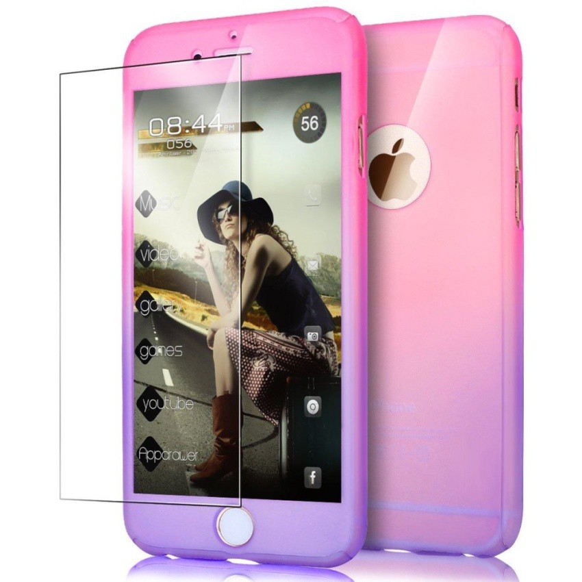 Ốp lưng PC cứng 360° 3 trong 1 bảo vệ toàn diện màu gradient cho iPhone 6 Plus/6s Plus kèm kính cường lực | BigBuy360 - bigbuy360.vn