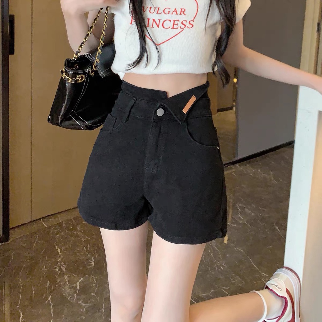 Quần Short Denim Lưng Cao Thời Trang Retro Hàn Quốc Cho Nữ