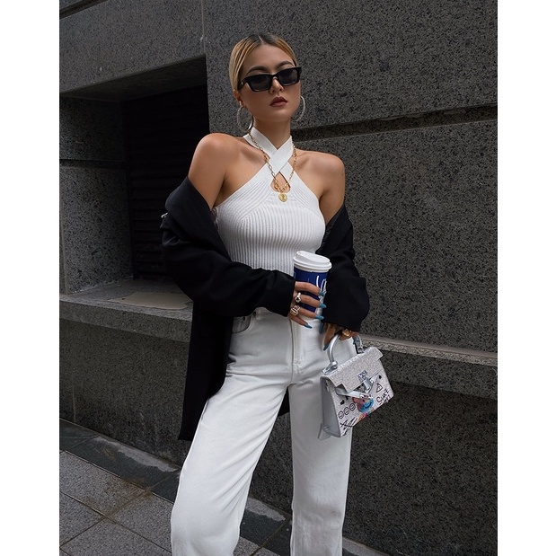 Cocory vn Áo dệt kim thiết kế chéo dây thời trang mùa hè quyến rũ cho nữ