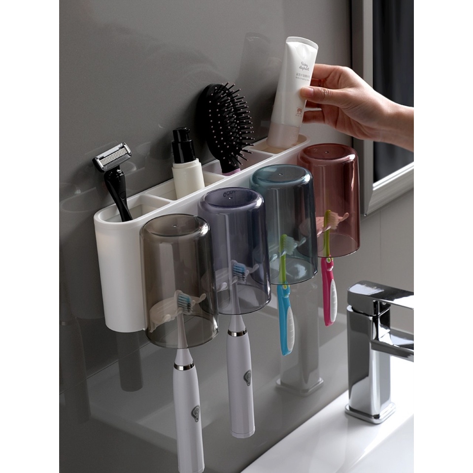 Kệ đựng cốc, treo bàn chải đánh răng phòng tắm dán tường ECOCO phân loại 2,3,4 cốc siêu bền