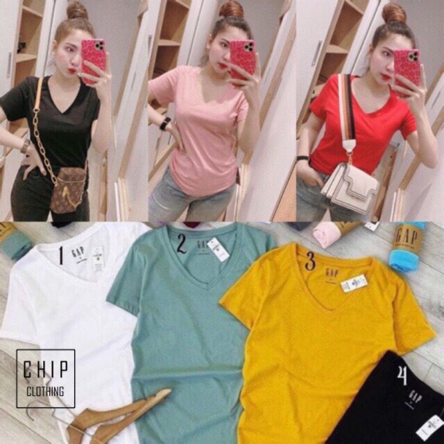 Áo Phông 💖 Áo Thun Giấy Cổ Tim Nhiều Màu Chất Cotton Giấy Mát Mịn 💖 Hàng Chuẩn Cao Cấp Đủ 12 Màu GAP001