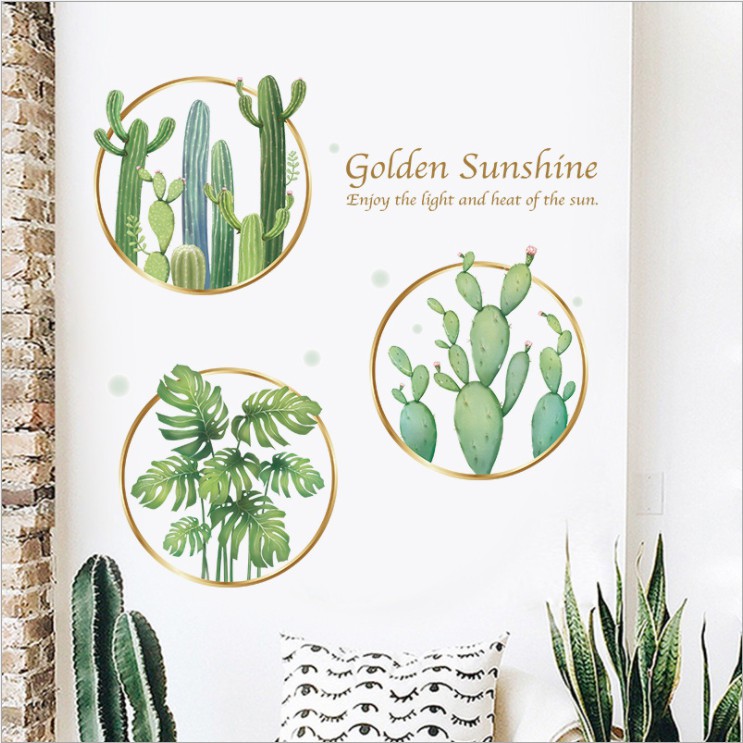 Decal dán tường 3D Xương rồng trang trí nhà cửa đẹp - decan cao cấp có keo sẵn tự dán dễ dàng tại nhà AMYSHOP