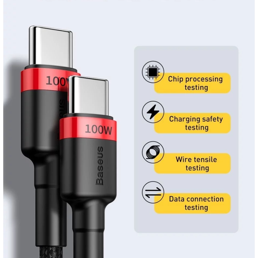 Cáp sạc nhanh USB Type-C to USB Type-C công suất 100W Baseus Cafule PD2.0 dùng cho iPad/ Macbook/ Laptop/ Smartphone