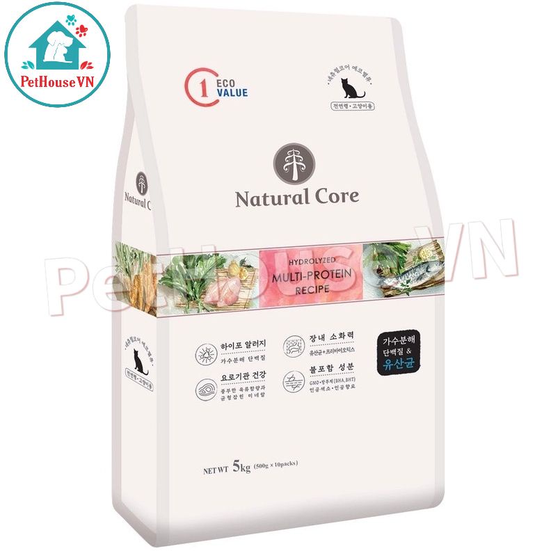 BAO 5KG THỨC ĂN ĐA ĐẠM CHO MÈO HẠT NATURAL CORE ECO C1 VỊ THỊT GÀ & CÁ HỒI PHÙ HỢP MỌI LỨA TUỔI, MỌI GIỐNG MÈO