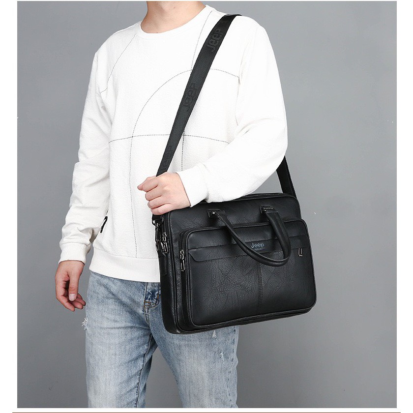 Túi xách cặp da đựng laptop da bò công sở JEEP BULUO T25 (Nâu đậm-Nâu sáng-Đen) | BigBuy360 - bigbuy360.vn